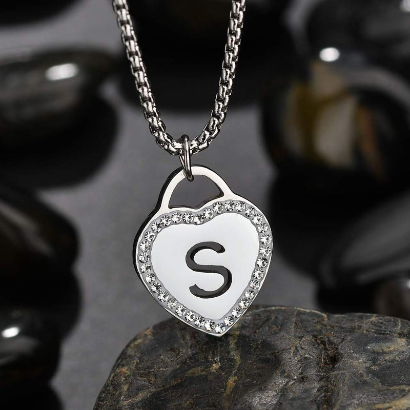 Vanstart CALIS Women's Silver Initial Necklace Stainless Steel Love Heart Tiny Letter Necklace Personalized Name Jewelry for Girlfriend Gift Alphabet Letter S - Image 2